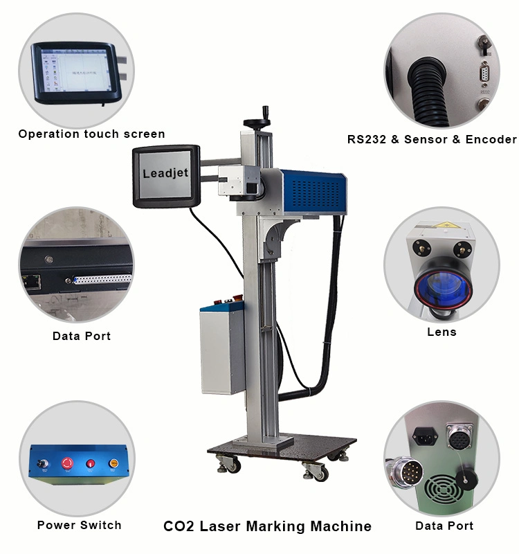 30W CO2 Laser Marking Machine for Pet Bottle Plastic Bag Date Printer