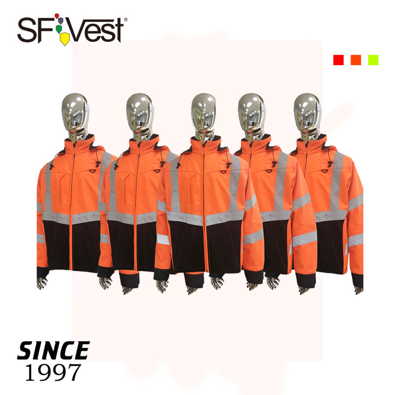 Security Orange Reflective Safety Jacket Softshell Industrial Safety Jacket
