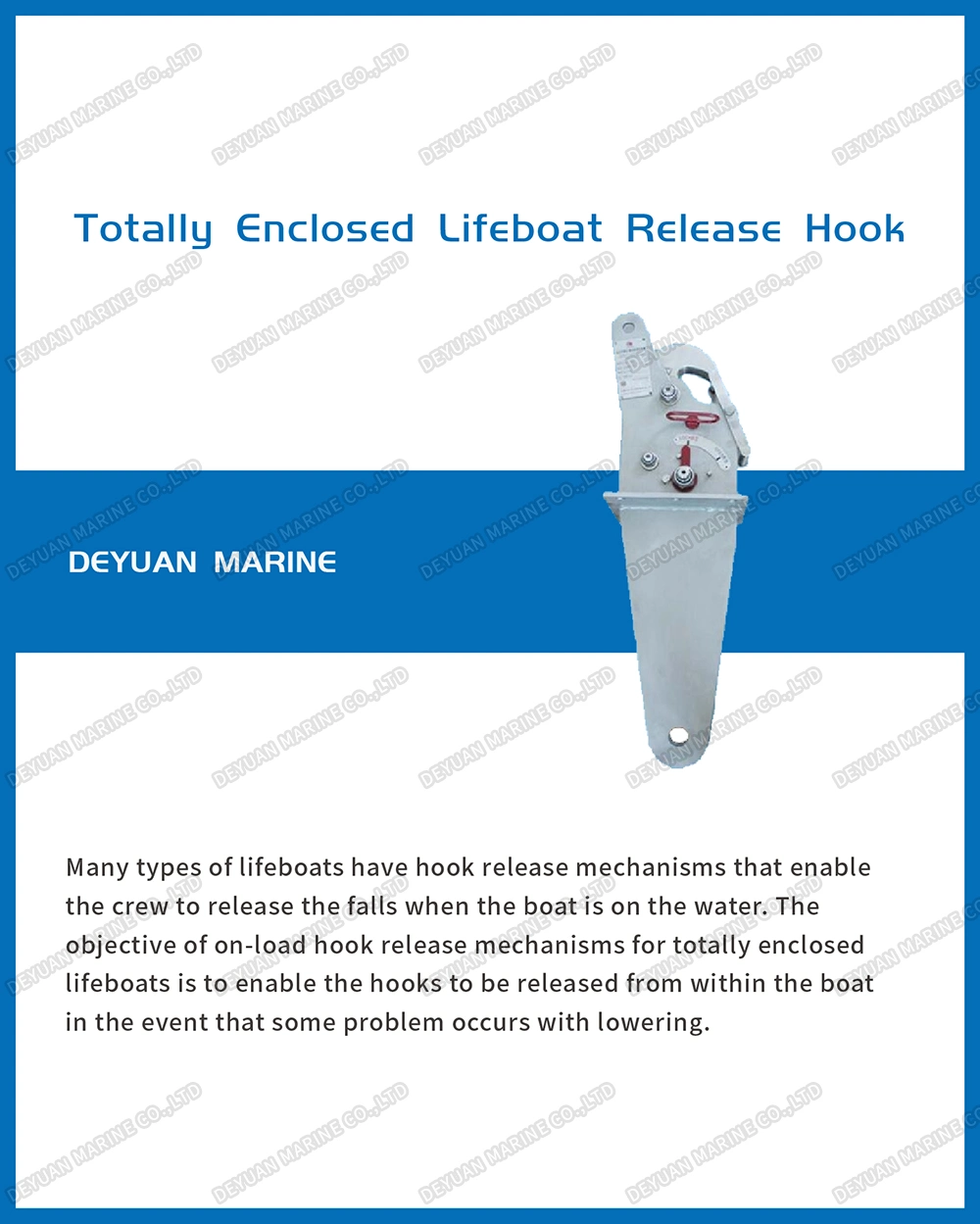 Release Hook for Totally Enclosed Lifeboat