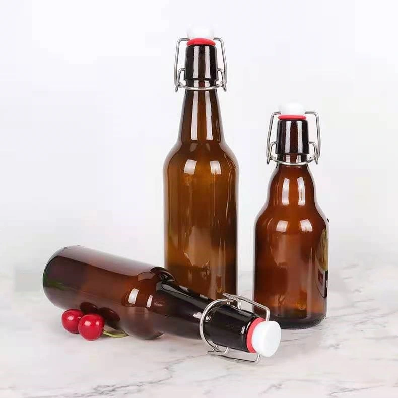 Home Brewing Glass Beer Bottle with Easy Wire Swing Top Airtight Rubber Seal Amber 330ml 500ml 650ml 1000ml Amber Glass Bottle