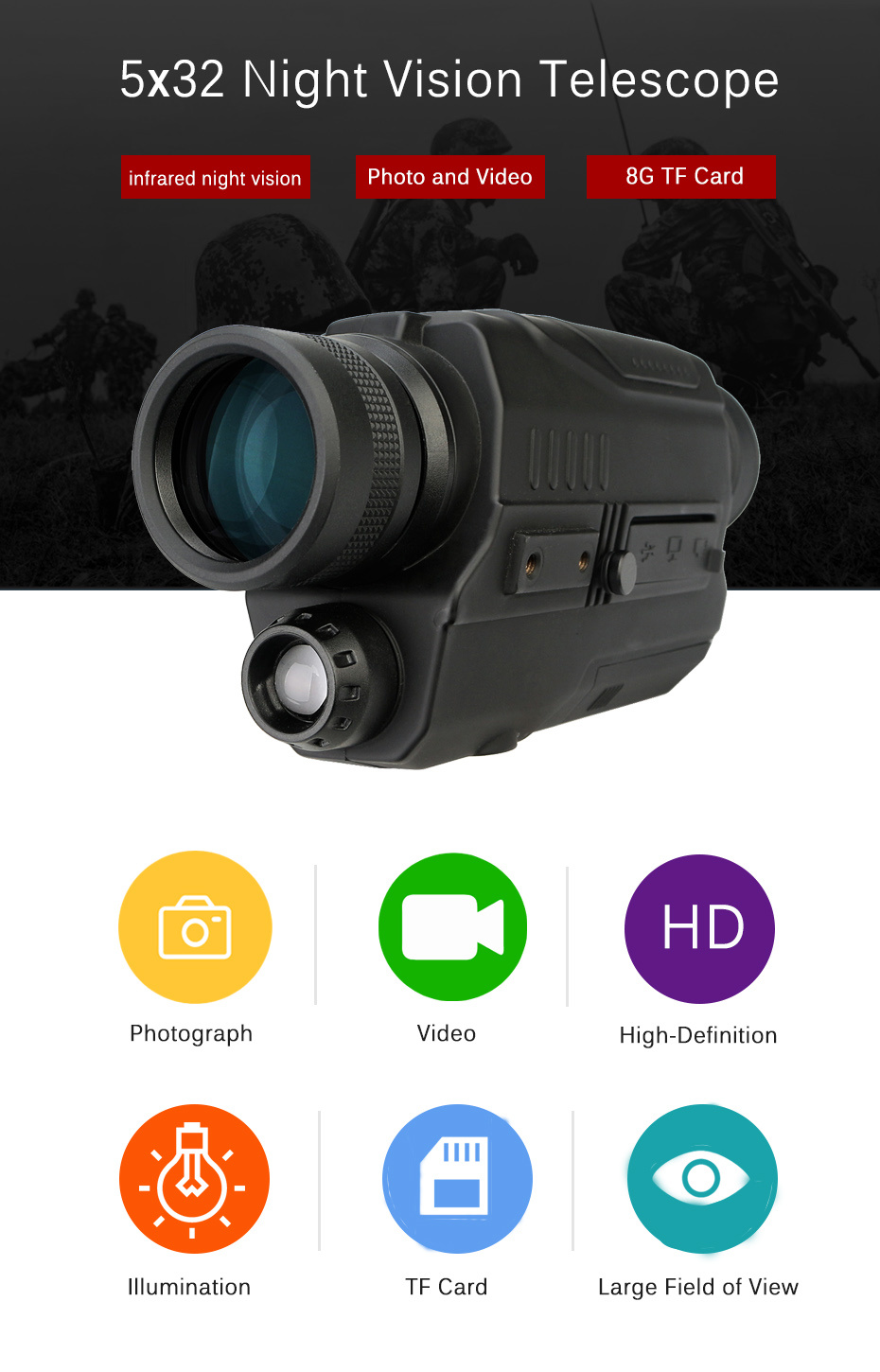 Anti-Darkness Criminal Investigation Infrared Night Vision Camera for Long Distance