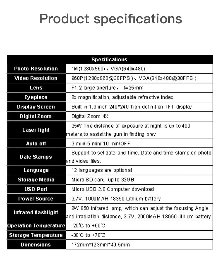 WiFi Night Vision Riflescope for Hunting Monocular Sniper Hunting Scope Adjustment for Shooting