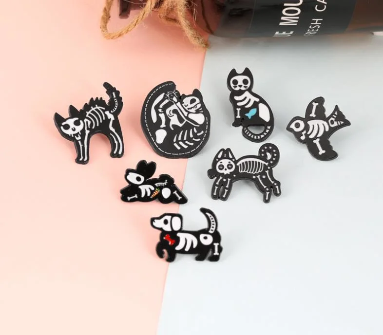 Cartoon Skeleton Cat Alloy Brooch Punk Punk Black Series