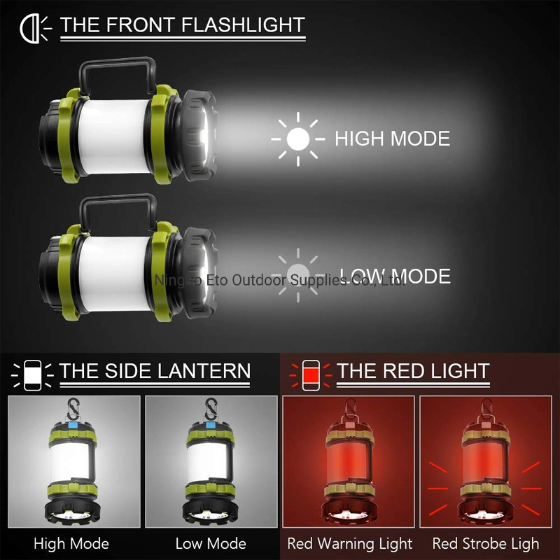 Multifunction Spotlight Rechargeable LED Camping Lantern, High 3000mAh Power Bank Ipx4 Waterproof Flashlight USB Lantern