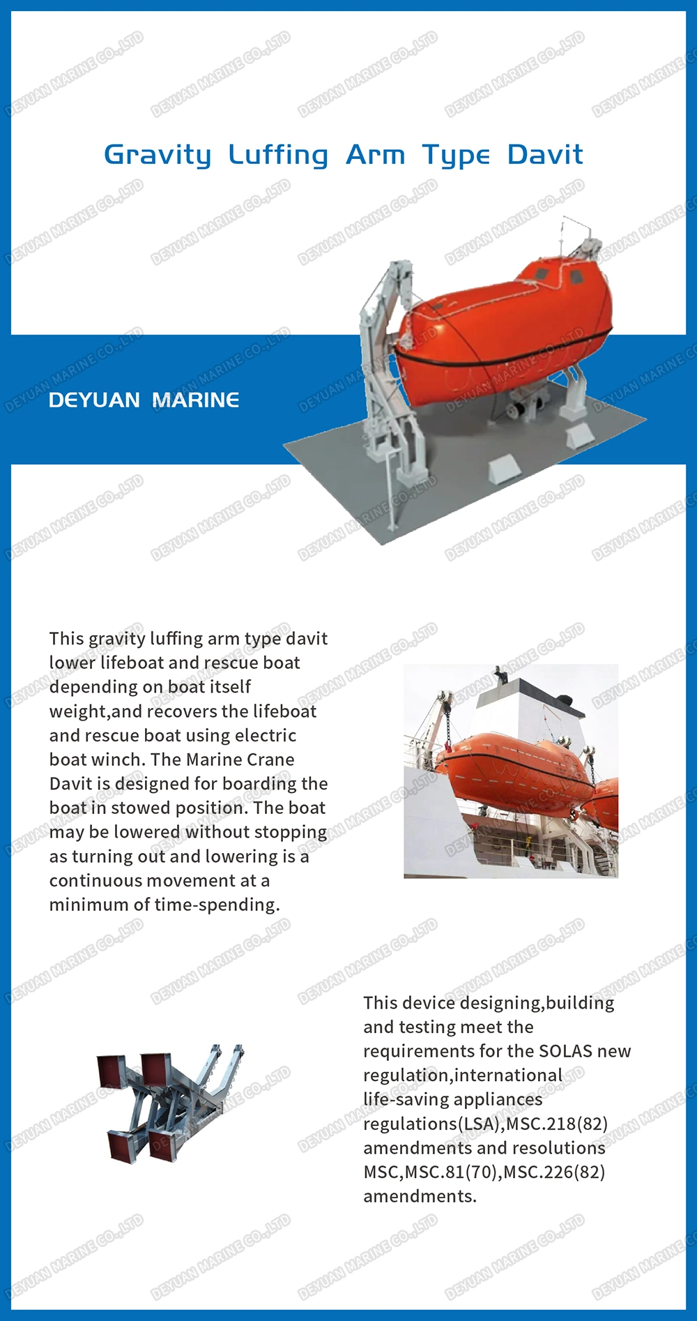 Gravity Luffing Arm Type Davit for Totally Enclosed Lifeboat