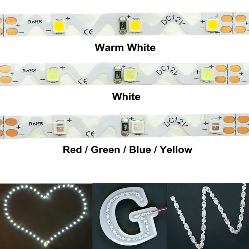8mm Width Bendable PCB 1m 48LED SMD5050 S Zigzag RGB LED Strip