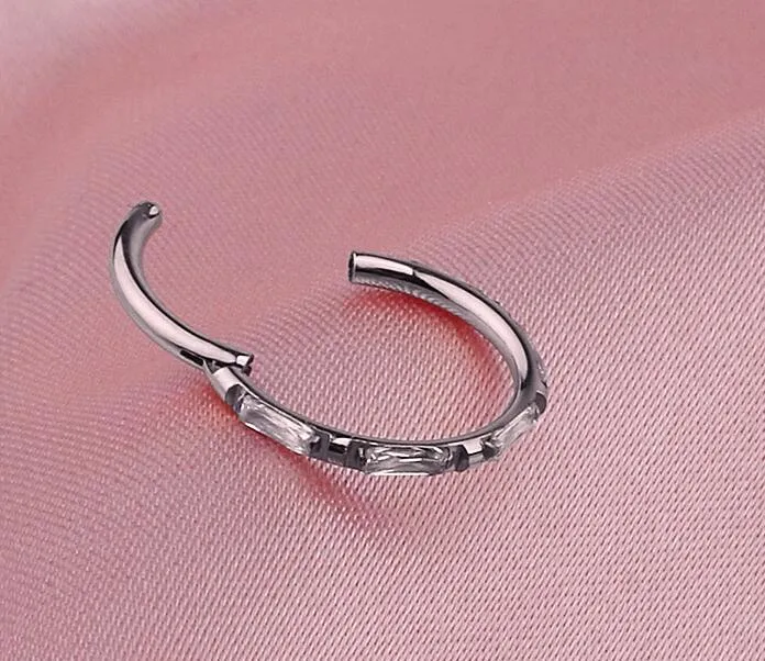 ASTM F136 Titanium Zircon Clicker Piercing Seamless Hinged Segment Ring Clip 16g 12*6mm, 8mm, 10mm