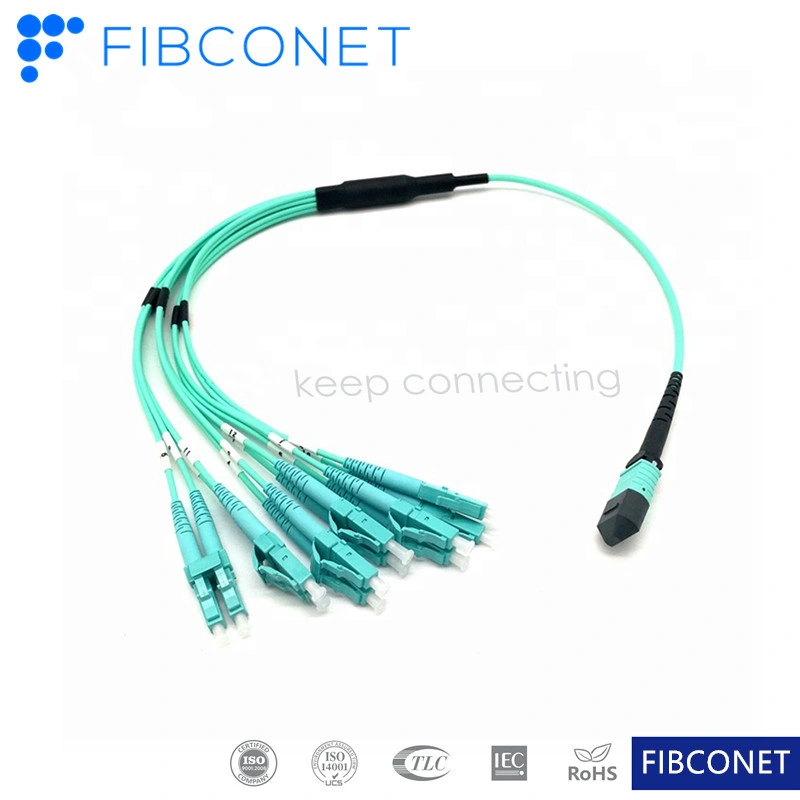 FTTH Blue 12 Cores MPO to LC Upc Jumper Patch Cable Connector Fiber Optic Patch Cord