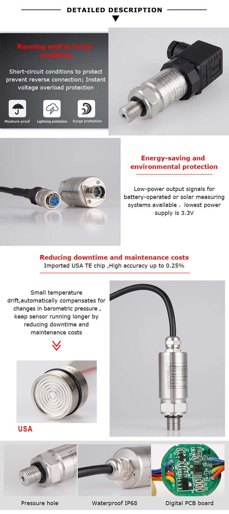 Full Stainless Steel Digital RS485 Liquid Water Tank Intelligent IP65 Customized Pressure Sensor