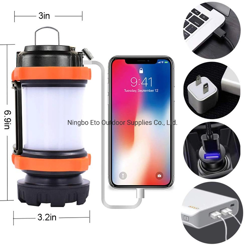 Multifunction Spotlight Rechargeable LED Camping Lantern, High 3000mAh Power Bank Ipx4 Waterproof Flashlight USB Lantern