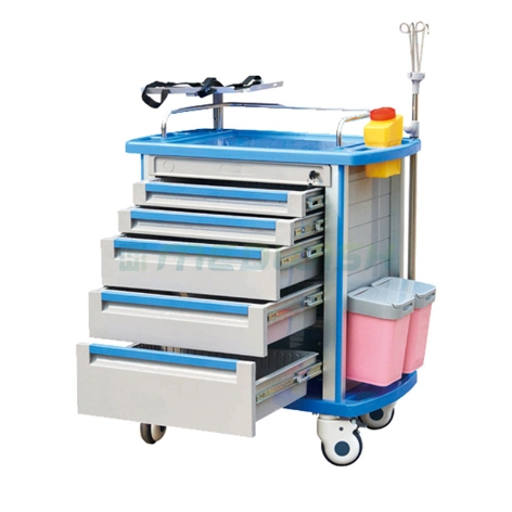 Plastic Medical Movable Crash Endoscopy Equipment Drawer Trolley Patient Treatment Hospital Emergency Cart for Sale
