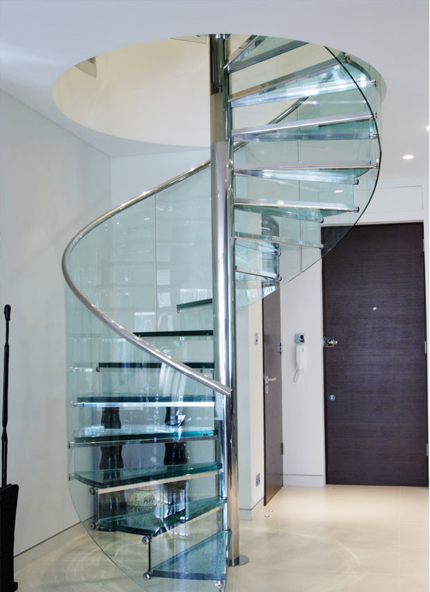 Contemporary Indoor Stainless Steel Spiral Stairs Glass Spiral Stairs