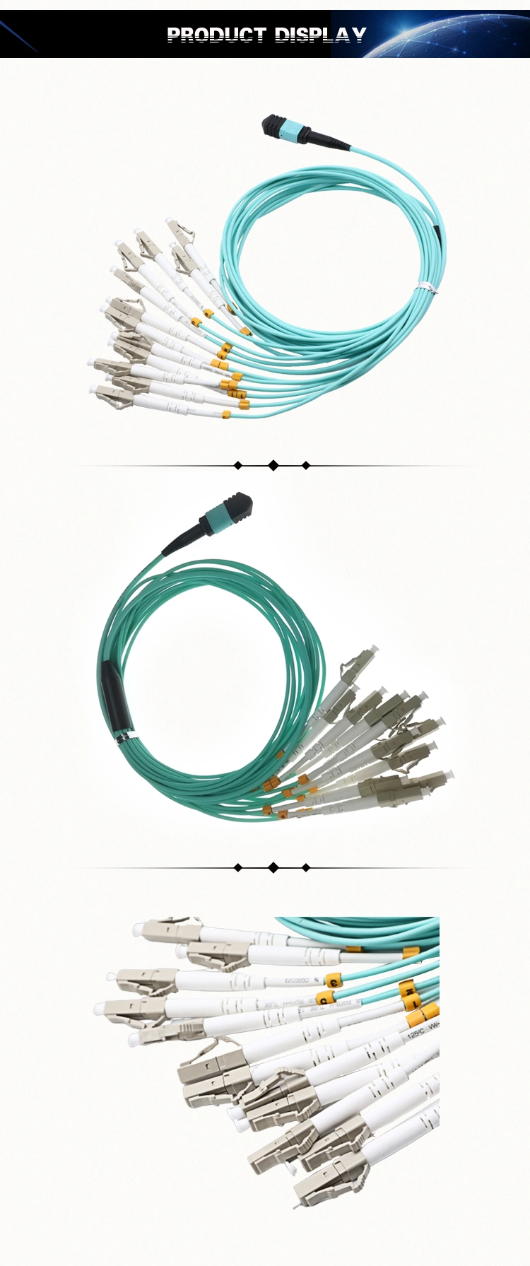 Fiber Optic Patch Cord MTP-MTP Famale Om3 24core 40g Wholesale Optical Corning Fiber 12/24 Core Sm MTP/MPO Patch Cord