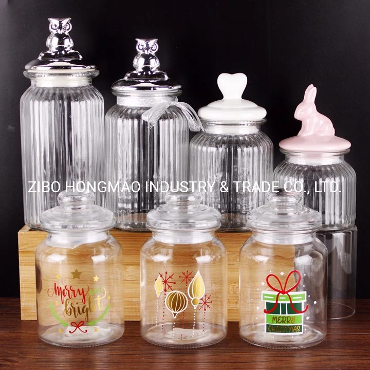 950ml 32oz Empty Home Goods Sealed Ribbed Airtight Glass Jar with Glass Lid