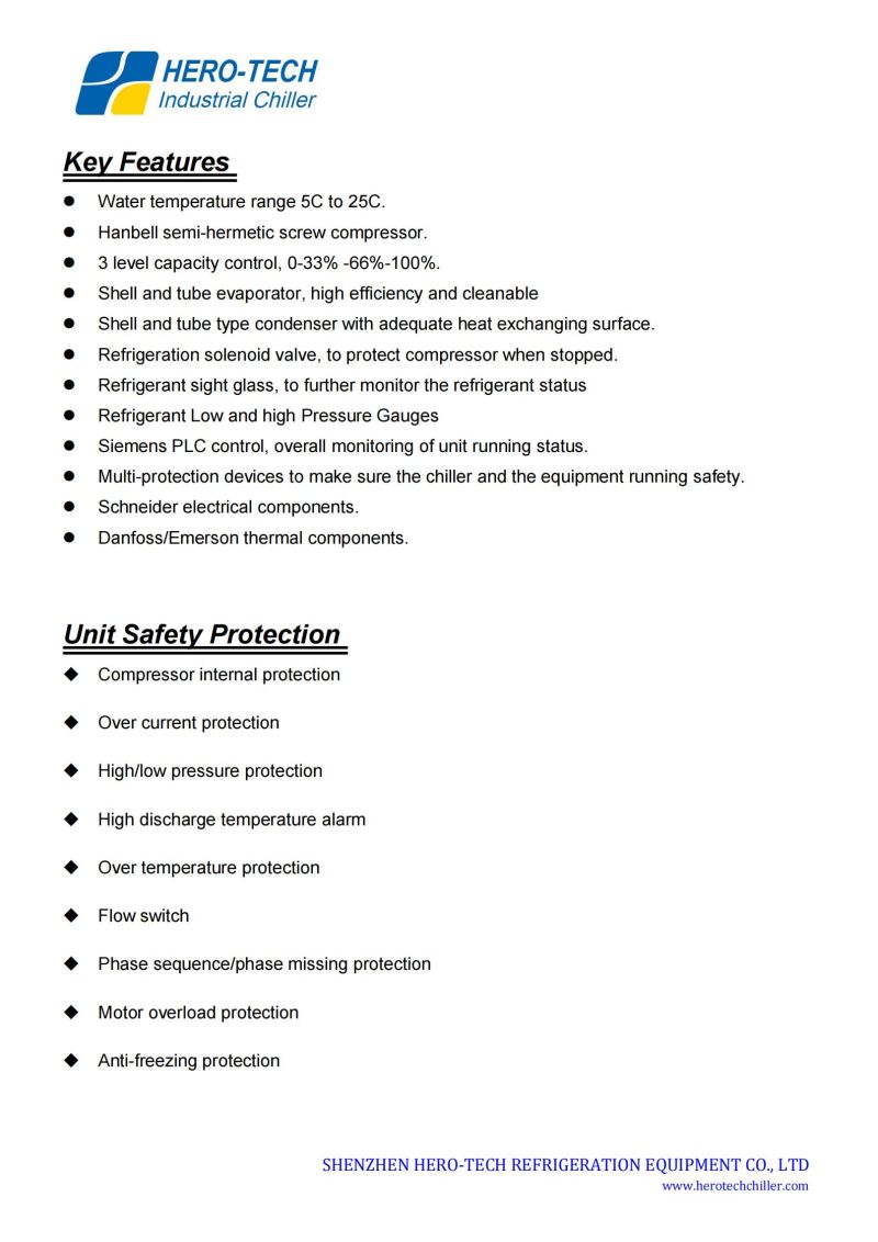 Hero-Tech 75HP Chiller 240kw Water Chiller Screw Chiller