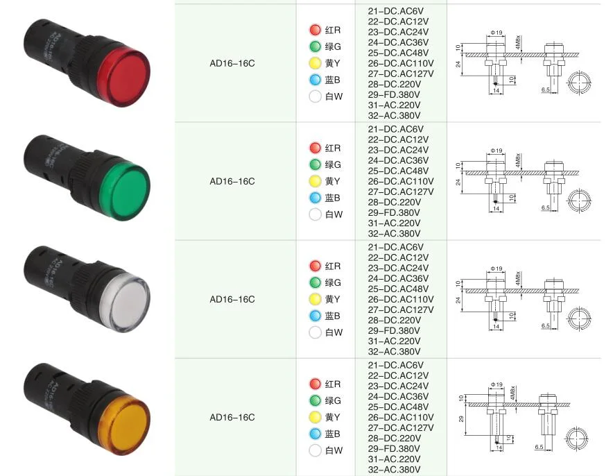 Indicator Lighting 220V LED Light Signal Indicator Pilot Lamp with Red Color Indicator Lamp LED Ad16