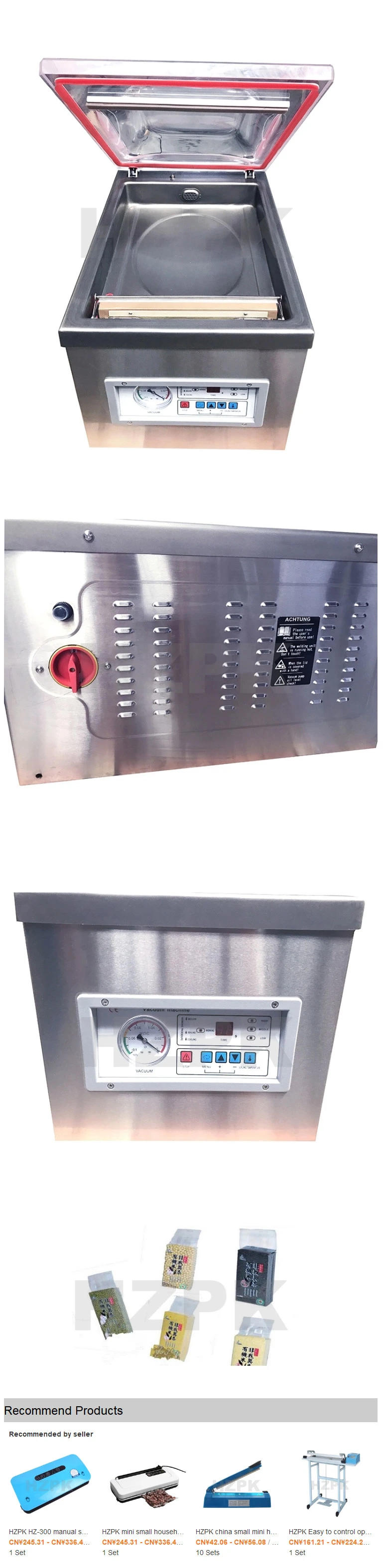 Hzpk Stainless Steel Single Chamber Food Vacuum Sealer Sealing Packing Machine