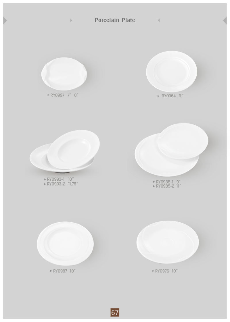 Round Flat Porcelain Plate for Hotels and Resturants