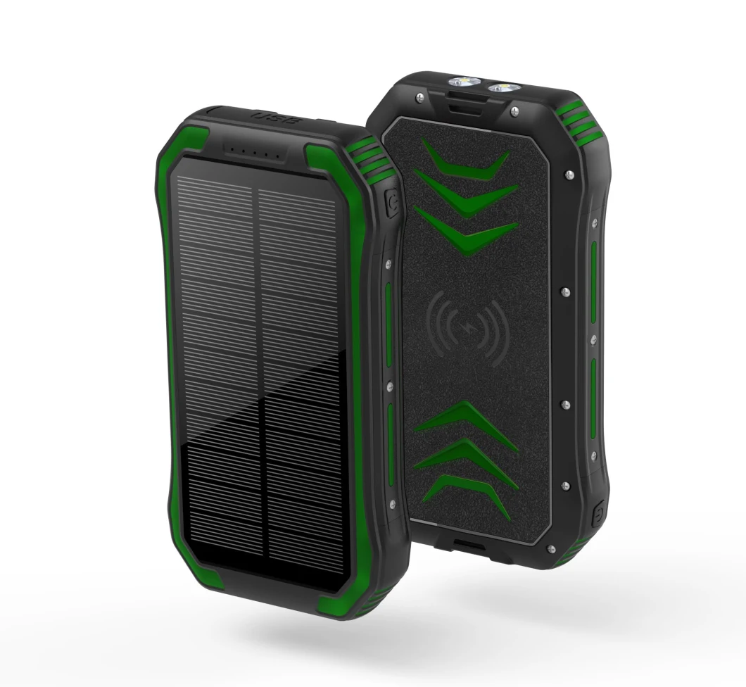 30000mAh Waterproof Wireless Solar Power Bank for Mobile Charger with LED Flashlight for Emergency Sos