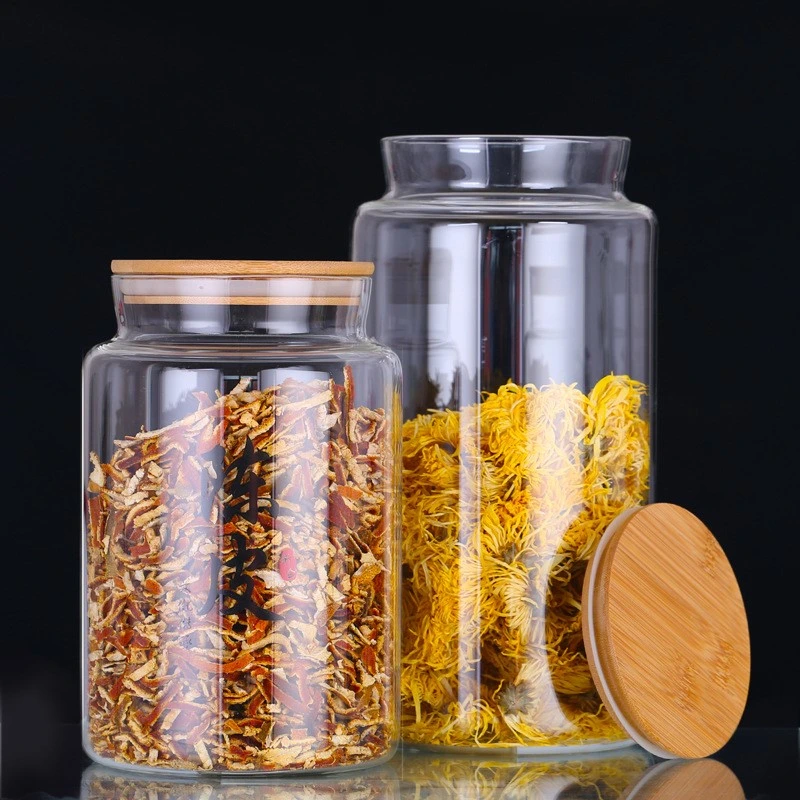 Wholesale Glass Containers Clear Airtight Seal Glass Food Storage Jar with Bamboo Lid Glass Bottle
