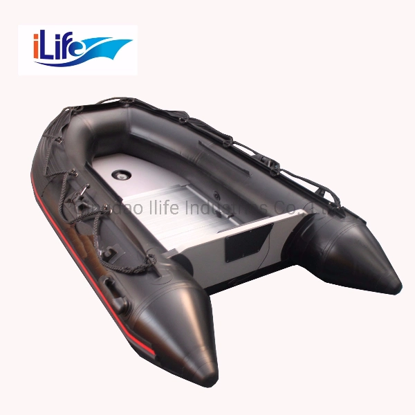 Ilife Black PVC/Hypalon Inflatable Rescue Fishing Rubber Boat with Aluminum/Drop Stitch Air/Plywood Floor