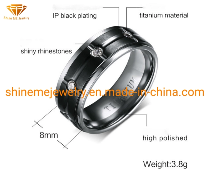 Manufacturer of Solid Titanium Ring Wholesale Diamond Inlay Titanium Ring Black Plating Titanium Ring Tr2015