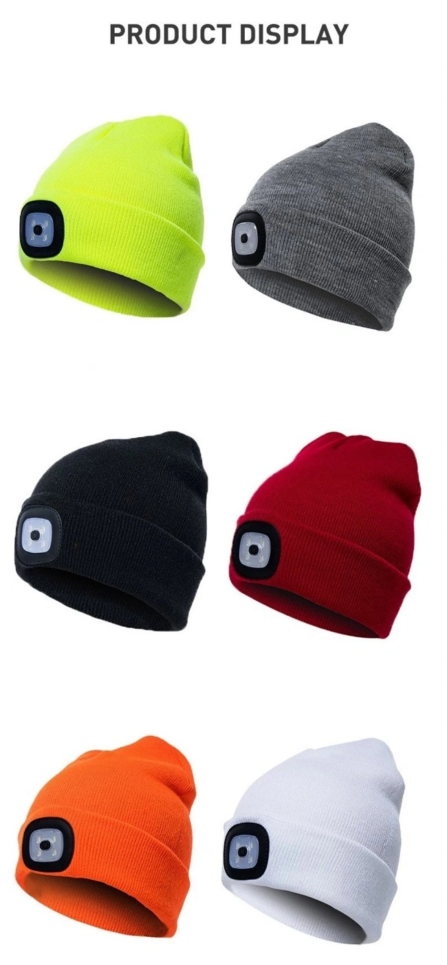 Outdoor Activities USB Rechargeable LED Head Light Torch Knitted Beanie Hats with Adjustable Brightness