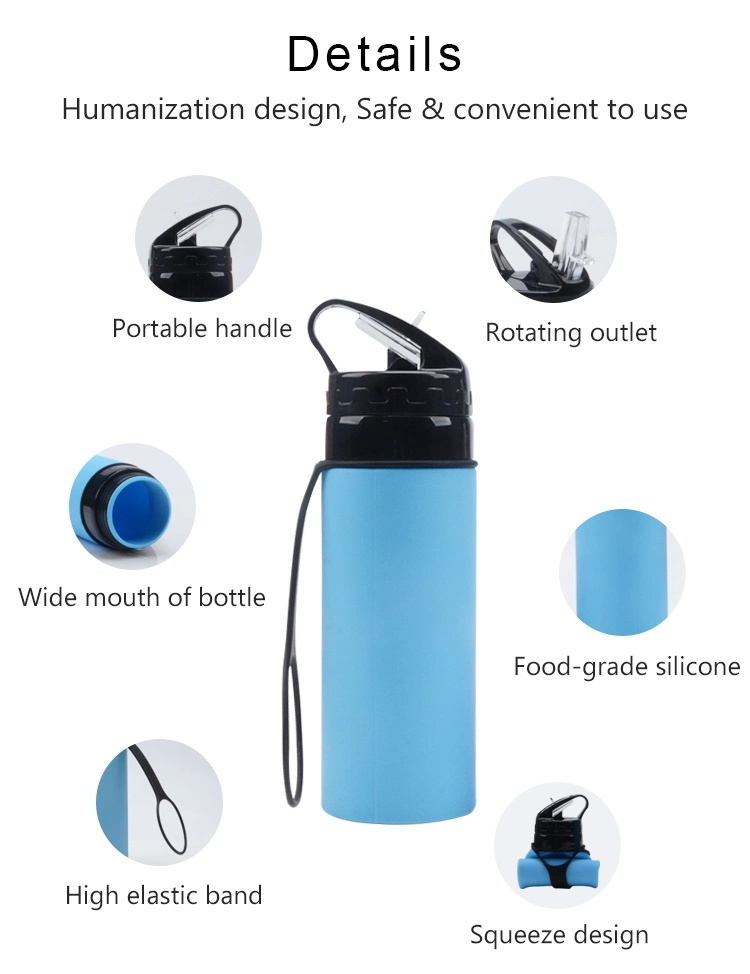 Wholesale FDA Silicone Foldable Water Bottle Fitness Sports Collapsible Drinking Water Bottle