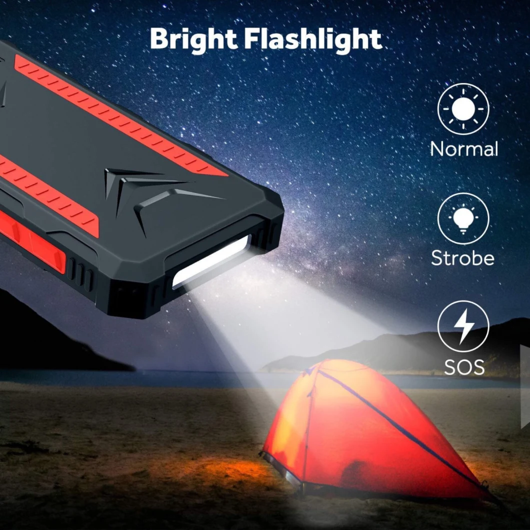 20000mAh Solar Power Bank Wild Camping with LED Flashlight Waterproof Solar Charger Multifunction Power Bank