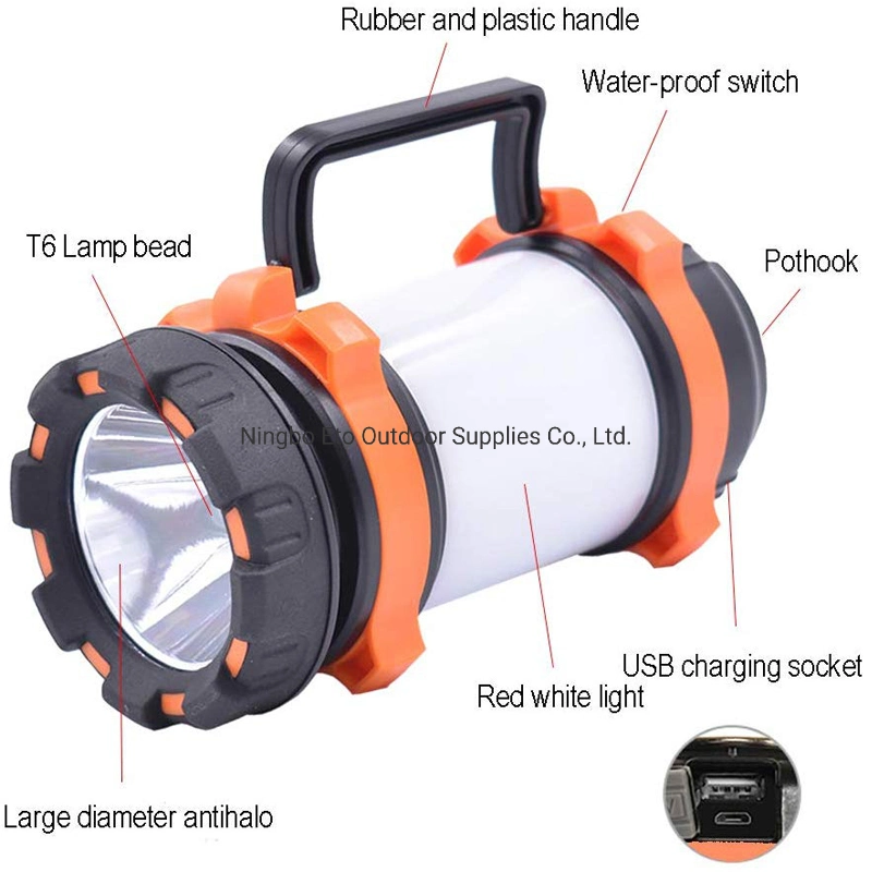 Multifunction Spotlight Rechargeable LED Camping Lantern, High 3000mAh Power Bank Ipx4 Waterproof Flashlight USB Lantern