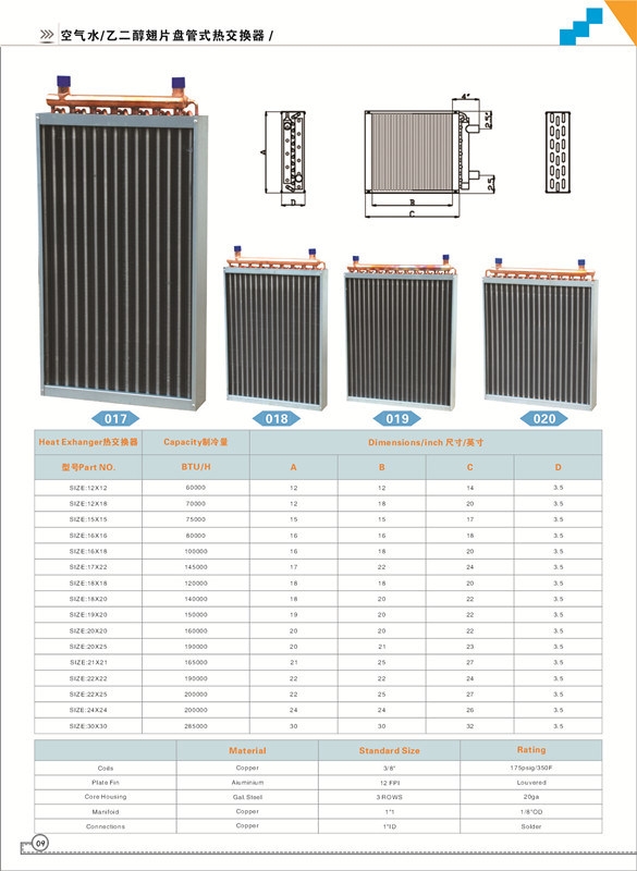 Water to Air Copper Tube Heat Exchangers