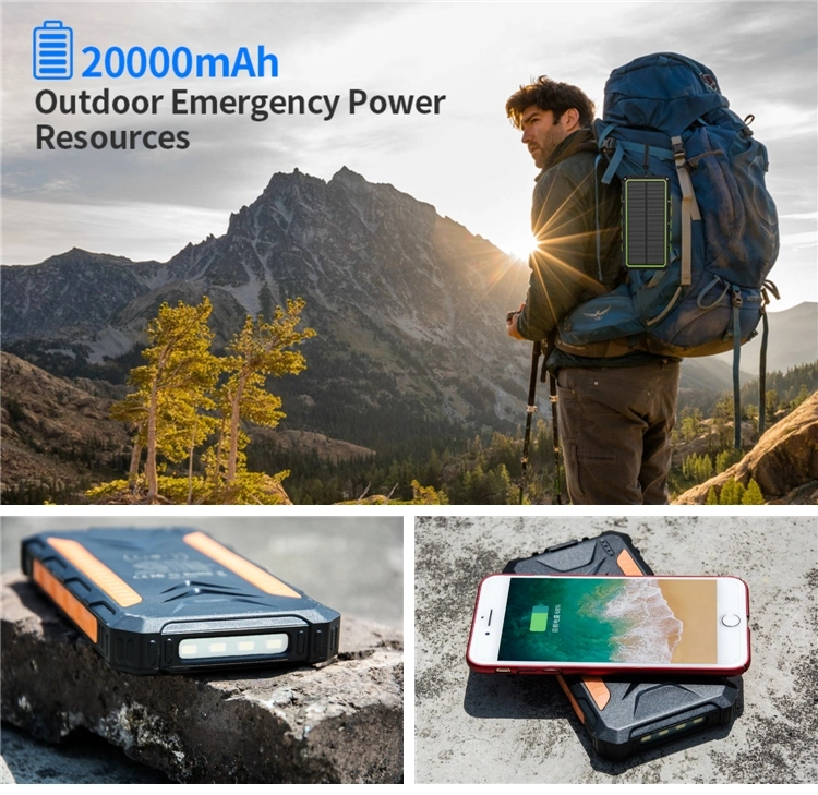 20000mAh Solar Power Bank Wild Camping with LED Flashlight Waterproof Solar Charger Multifunction Power Bank