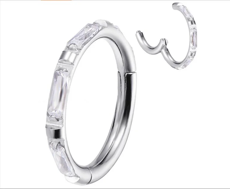 ASTM F136 Titanium Zircon Clicker Piercing Seamless Hinged Segment Ring Clip 16g 12*6mm, 8mm, 10mm