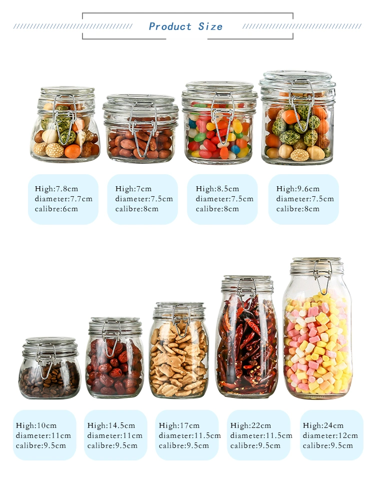1000ml to 3800ml Clip Top Glass Jar Glass Storage Preserving Jars with Glass Lid Silicone Rings