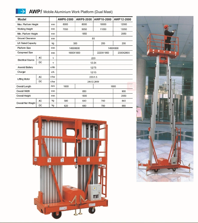 6m 8m Aluminum Lift Table Lifting Equipment Aerial Work Platform Work Platform