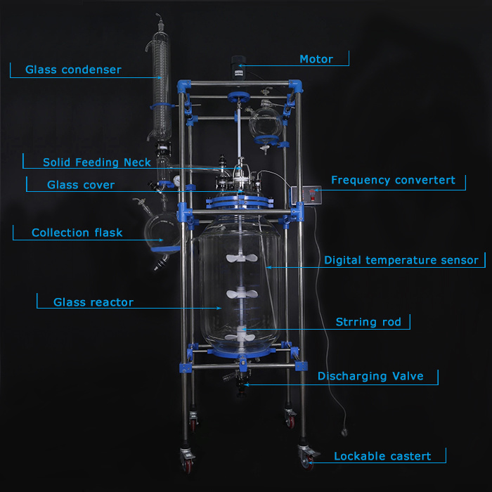 Double Wall 100L Stirred Tank Reactor Chemical Glass Reactor Prices
