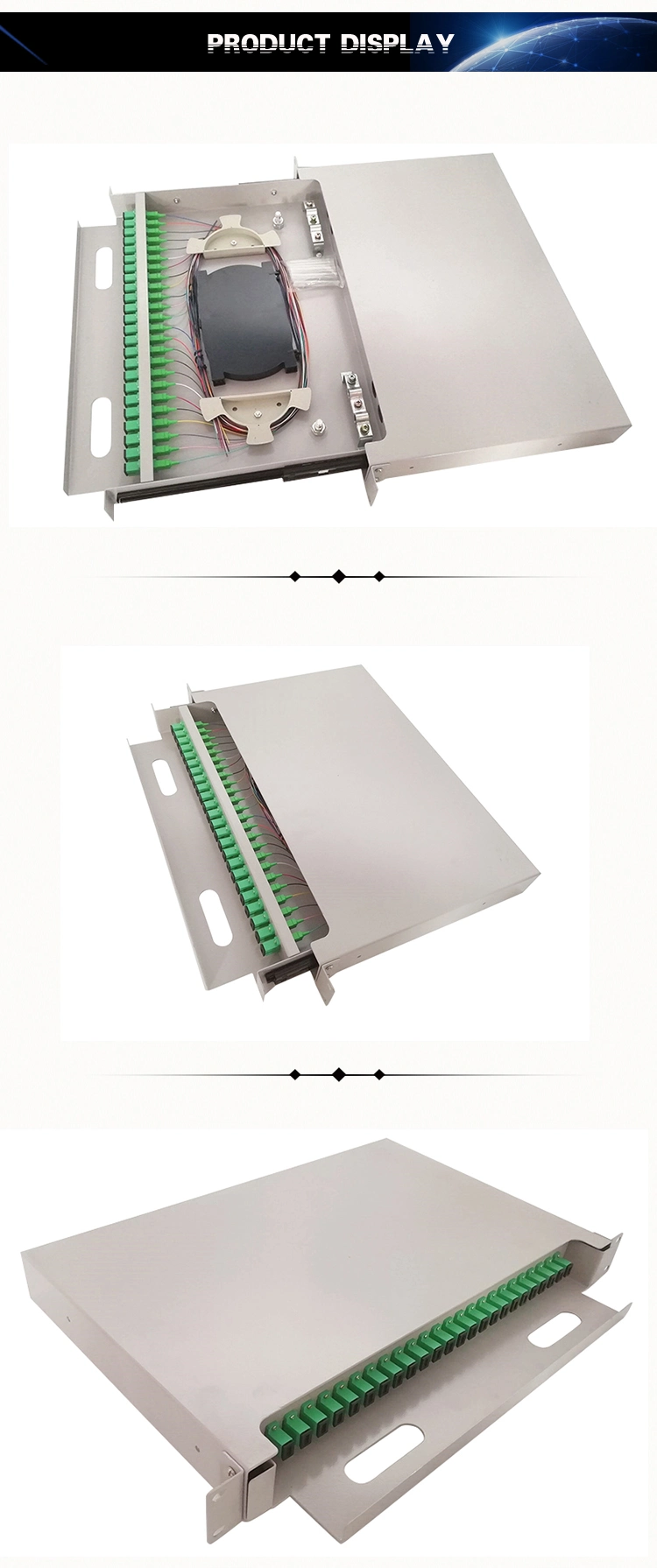 12 to 96 Cores 1u Drawer Type Fiber Optic FTTH Fiber Optic Patch Panel Terminal Box