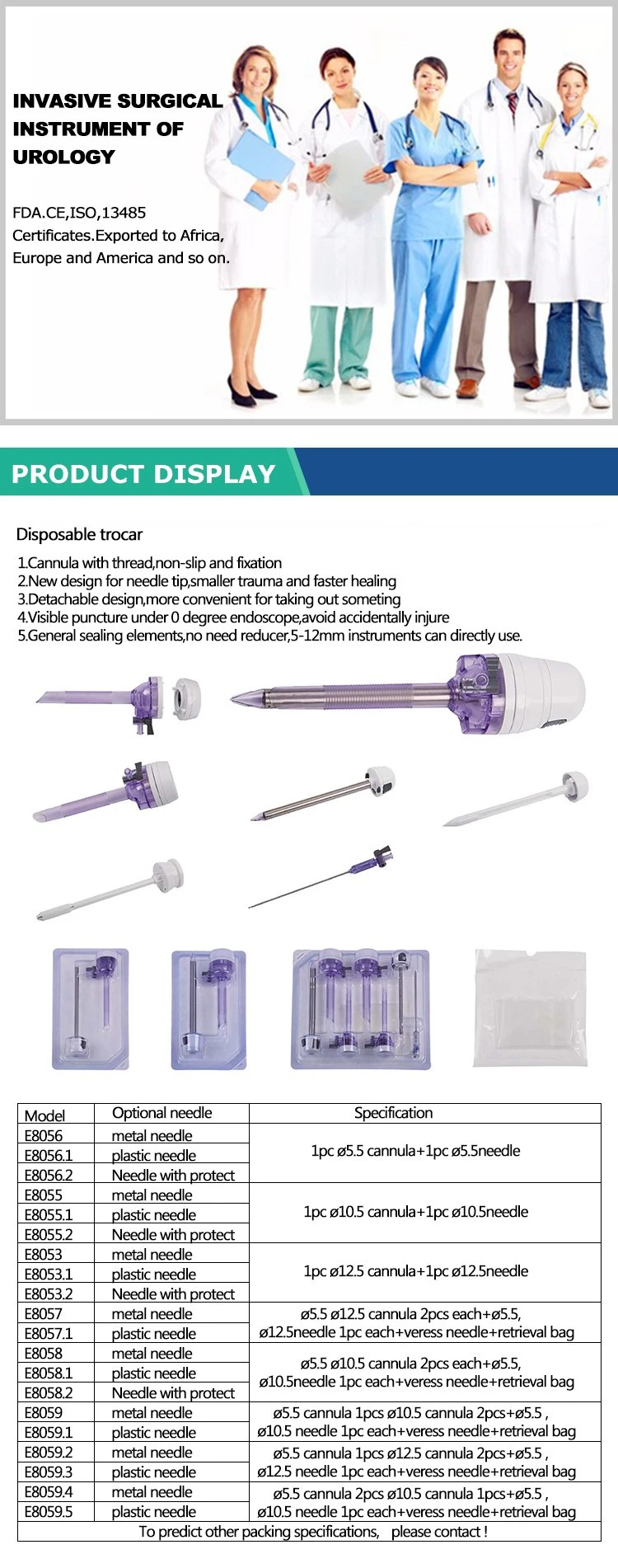 Disposable Veress Needle 12mm Surgery Laparoscopic Surgical 5mm Disposable Trocar