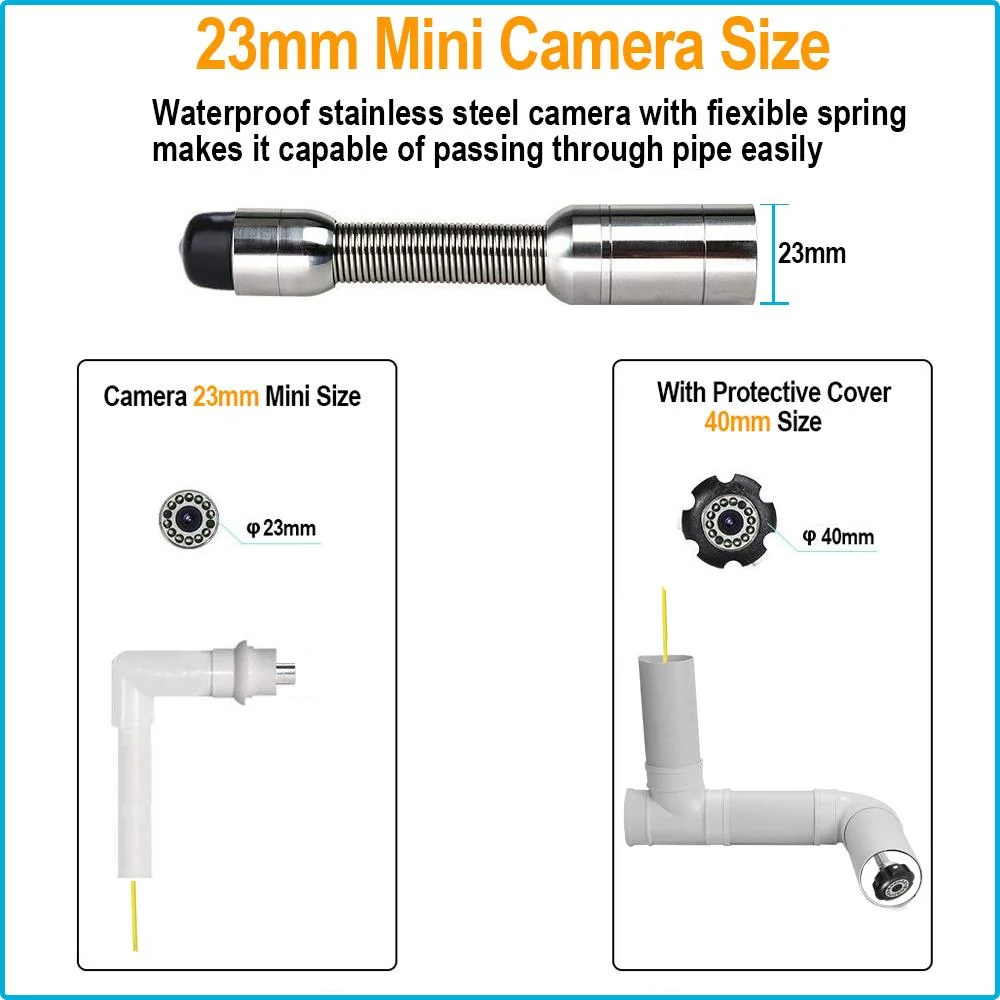 7inch Pipe Drain Camera 23mm Endoscope Lens Waterproof Sewer Clean Inspection Camera System