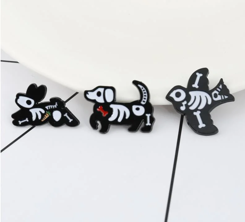 Cartoon Skeleton Cat Alloy Brooch Punk Punk Black Series