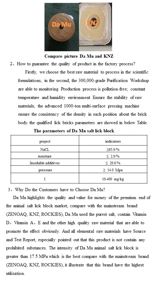 Da Mu Scientist Breeding Calves Salt Lick Block/Brick/Feed Additive Trace Elements Plus Copper to Improves and Growth Rate of Calves