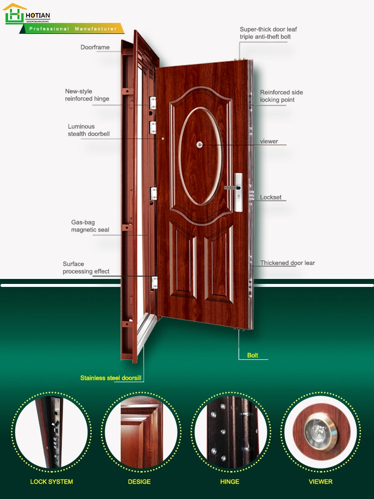 American Style Wood Edge Steel Entry Metal Security Door Iron Door