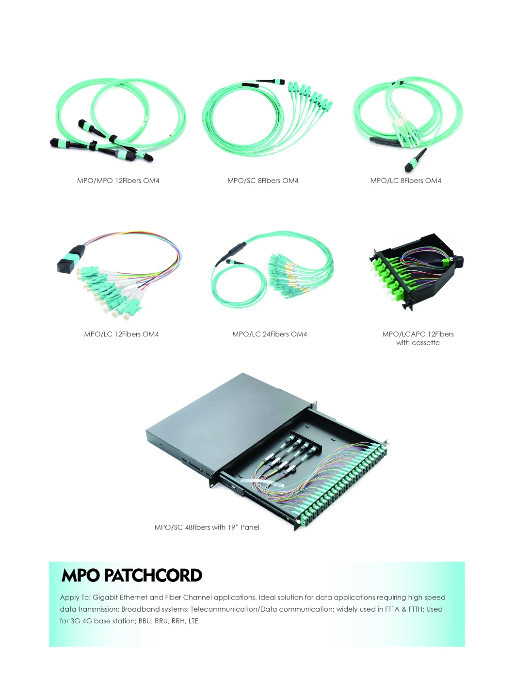 8 Core MPO/MTP to Sc Single Mode Fiber Optic Patch Cables