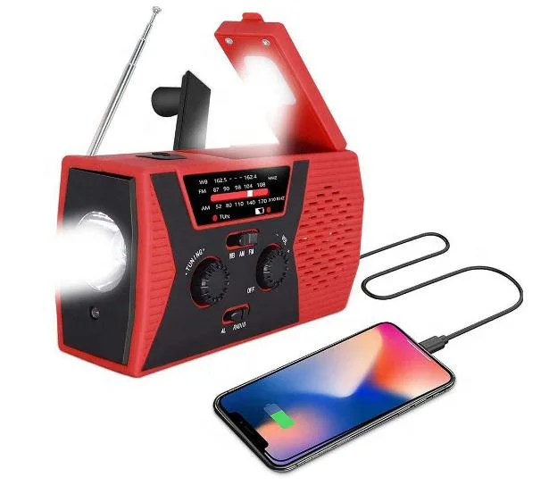 2000mAh Waterproof Portable Solar Radio and Crank Charger with Flashlight Reading Lamp Am FM