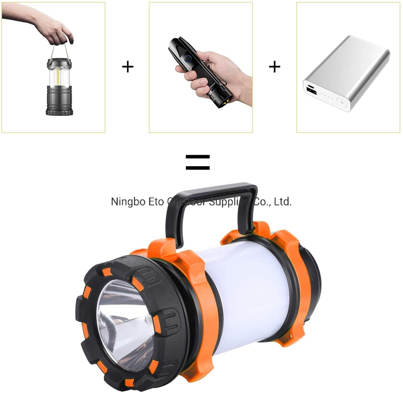 Multifunction Spotlight Rechargeable LED Camping Lantern, High 3000mAh Power Bank Ipx4 Waterproof Flashlight USB Lantern