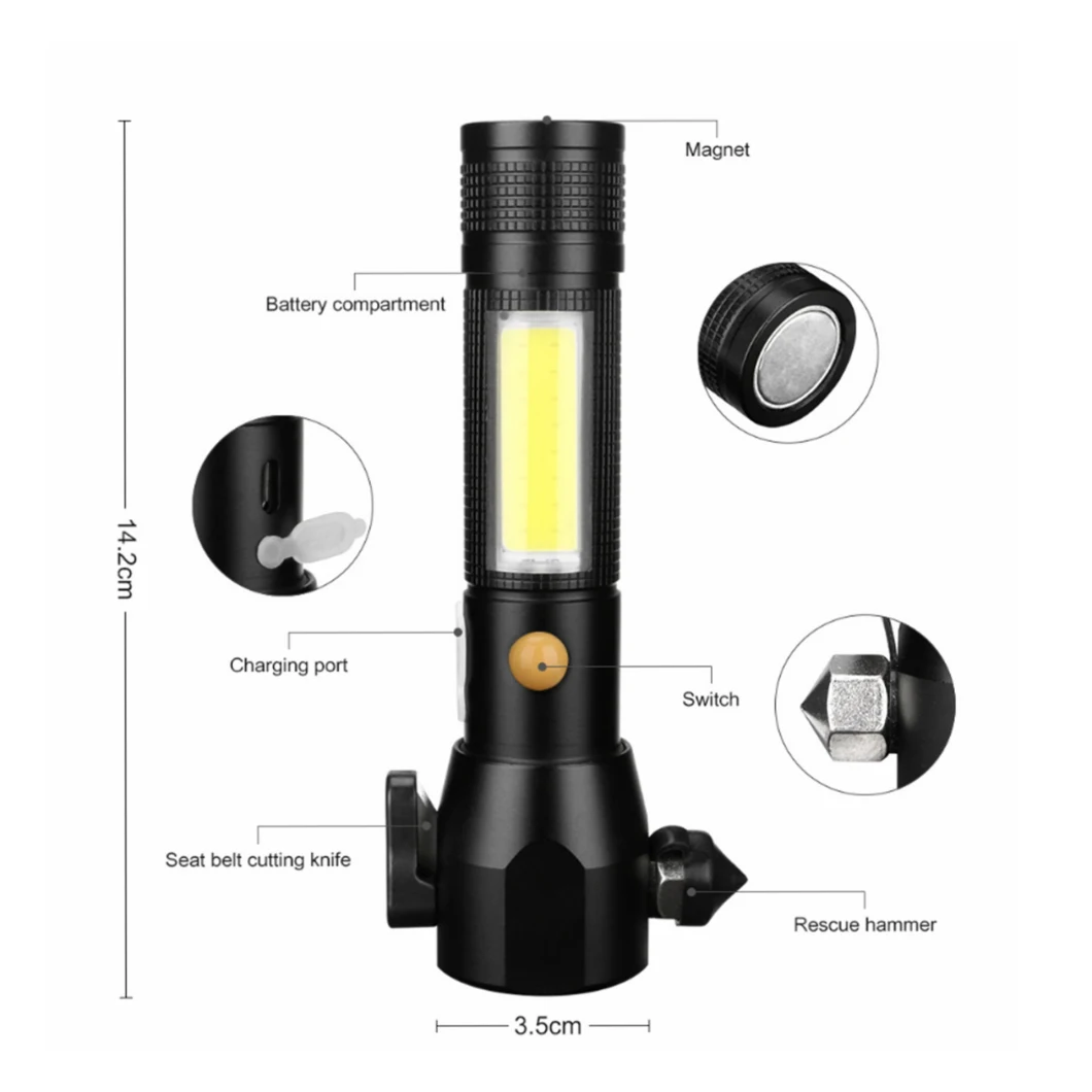 LED Safety Rescue Hammer Emergency Escape Flashlight