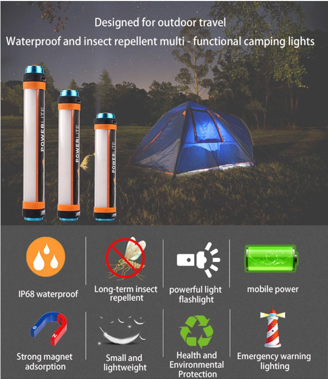 Outdoor Mosquito Repellent Camping Light Waterproof IP65 Torch Battery Powered Power Bank LED Rechargeable Flashlight