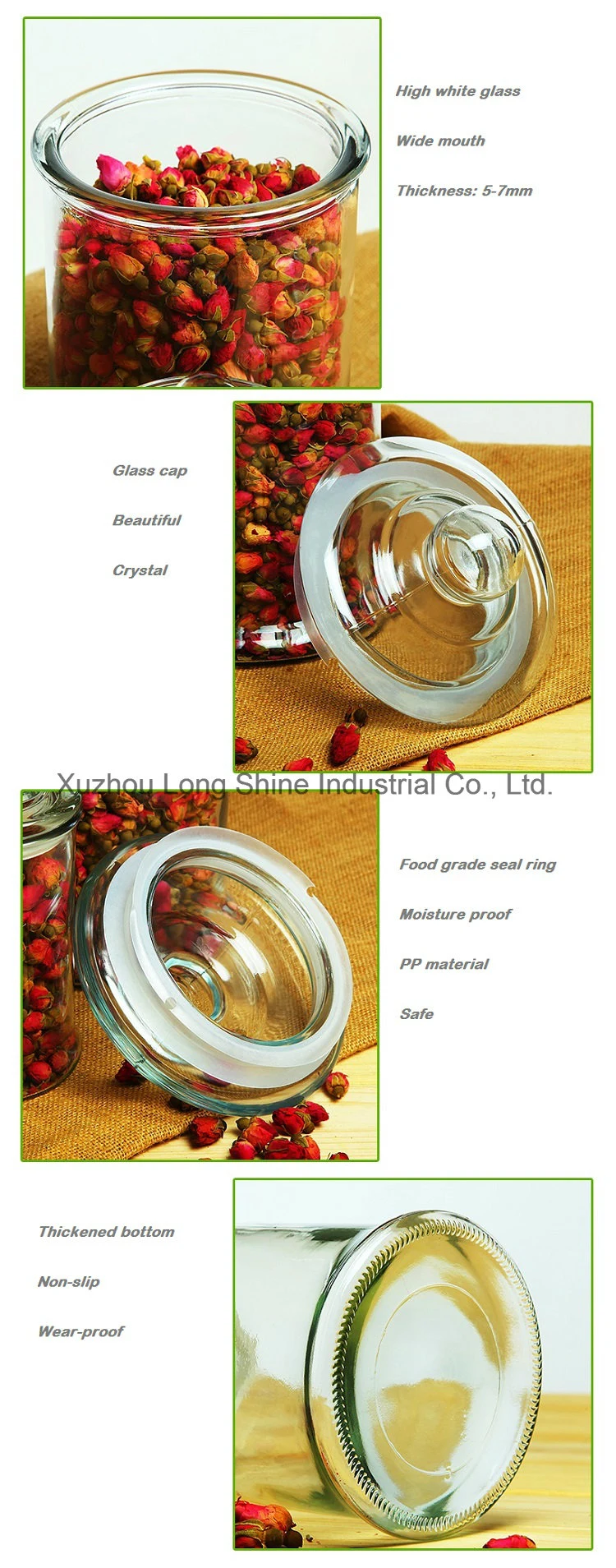 350ml 750ml Straight Round Food Packing Glass Jar for Tea Storage with Sealed Glass Lid