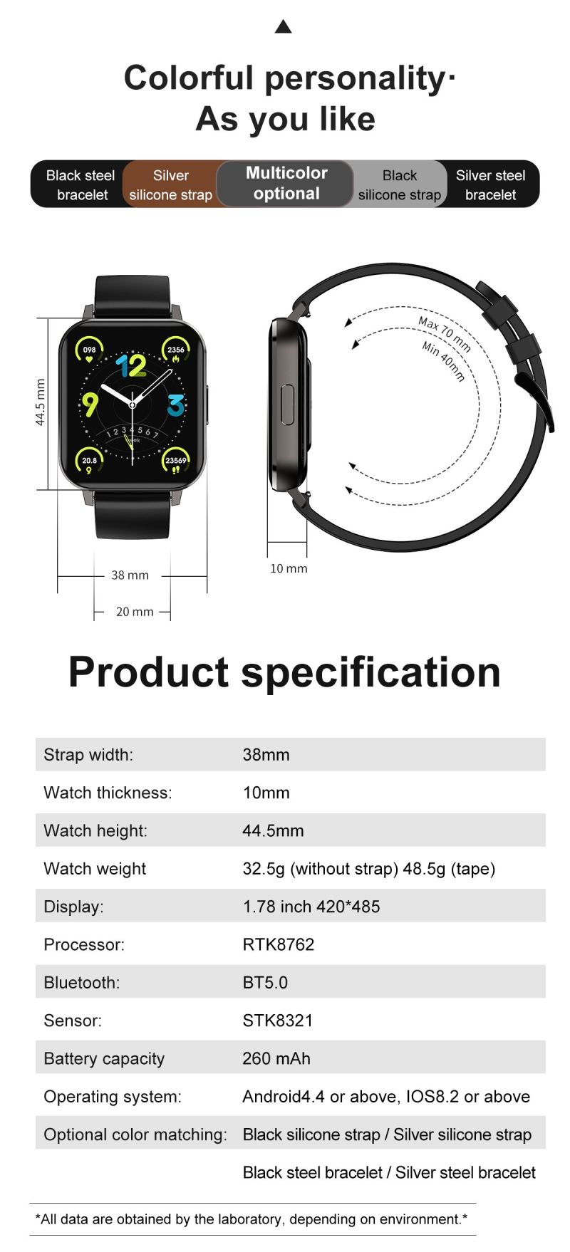 Smartwatch IP68 Waterproof Wireless Charging Tracker Smart Watch Pulsera Smart Watch