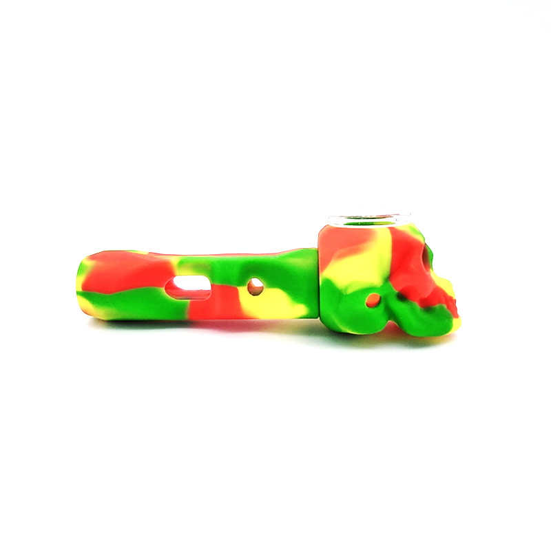 Skull-Shaped Silicone Pipe with Glass Bowl and Pipe Detachable